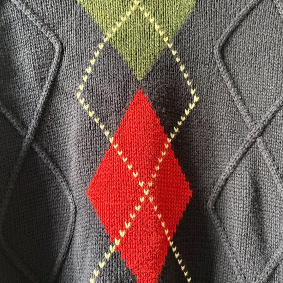 Woods & Gray men's large navy cotton argyle 90s grandpacore sweater preppy ivy - Picture 6 of 6